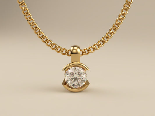 Necklace with Lab Grown Diamond Pendant Bezel Collection - Half Bezel Set Design Two - Front View 1  by Wholestone Jewellery