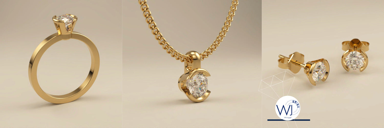 Jewellery Set Three 'Bezel Collection' | Half Bezel Set Diamond Ring, Pendant and Earrings!