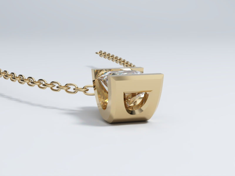 Necklace with Lab Grown Diamond Pendant Bezel Collection - Half Bezel Set Design Three - Angled Bottom View 3  by Wholestone Jewellery