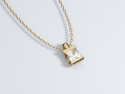 Necklace with Lab Grown Diamond Pendant Bezel Collection - Half Bezel Set Design Three - Angled Front View 1 by Wholestone Jewellery