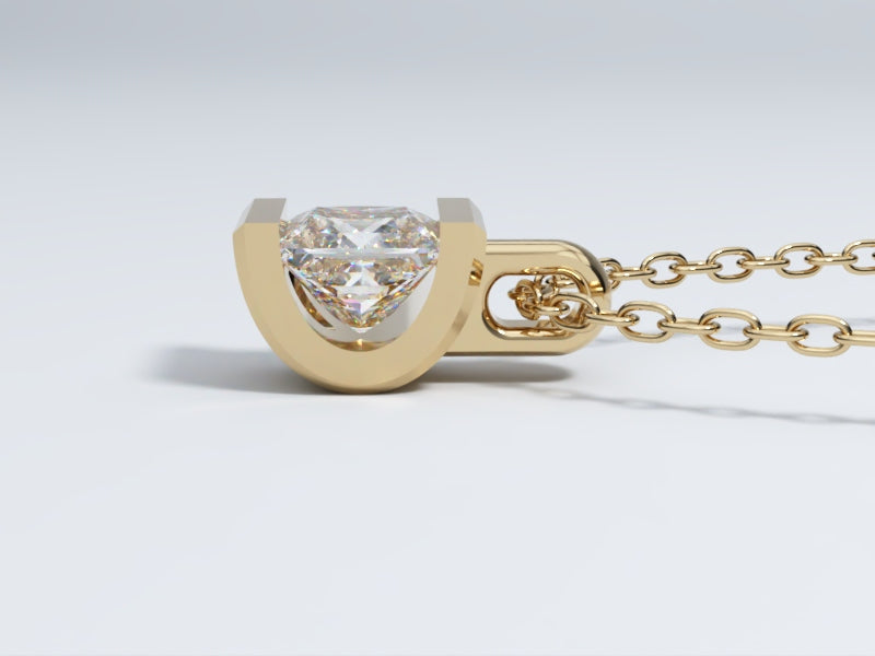 Necklace with Lab Grown Diamond Pendant Bezel Collection - Half Bezel Set Design Three - Angled Side View 2  by Wholestone Jewellery