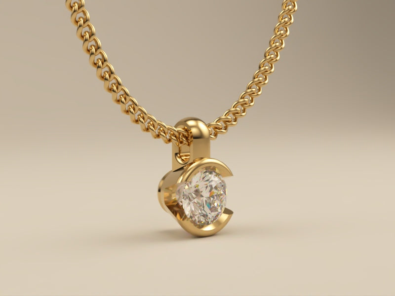 Necklace with Lab Grown Diamond Pendant Bezel Collection - Half Bezel Set Design Two - Angled Side View 1  by Wholestone Jewellery