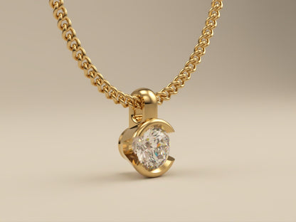 Necklace with Lab Grown Diamond Pendant Bezel Collection - Half Bezel Set Design Two - Angled Side View 1  by Wholestone Jewellery