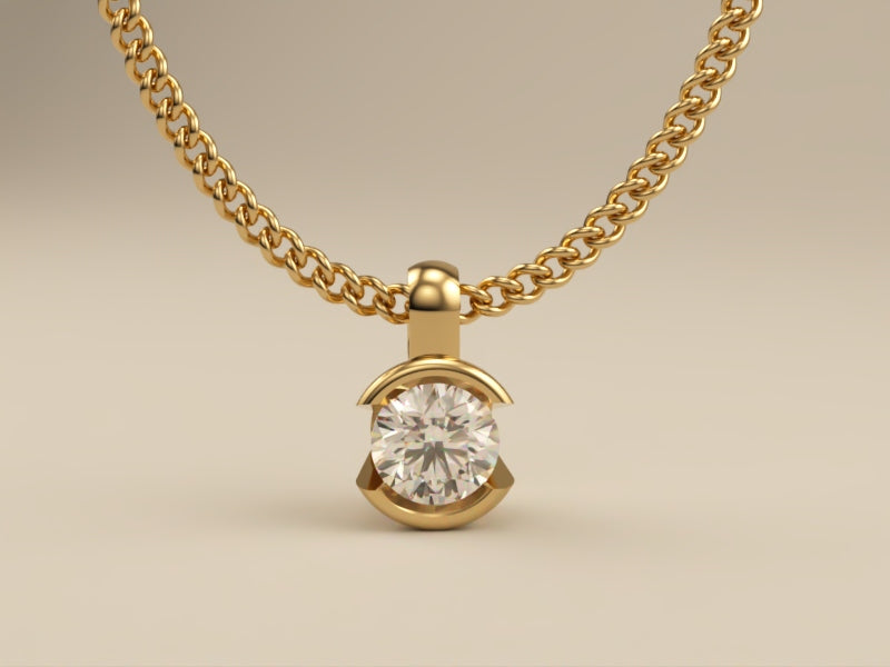 Necklace with Lab Grown Diamond Pendant Bezel Collection - Half Bezel Set Design Two - Front View 1  by Wholestone Jewellery