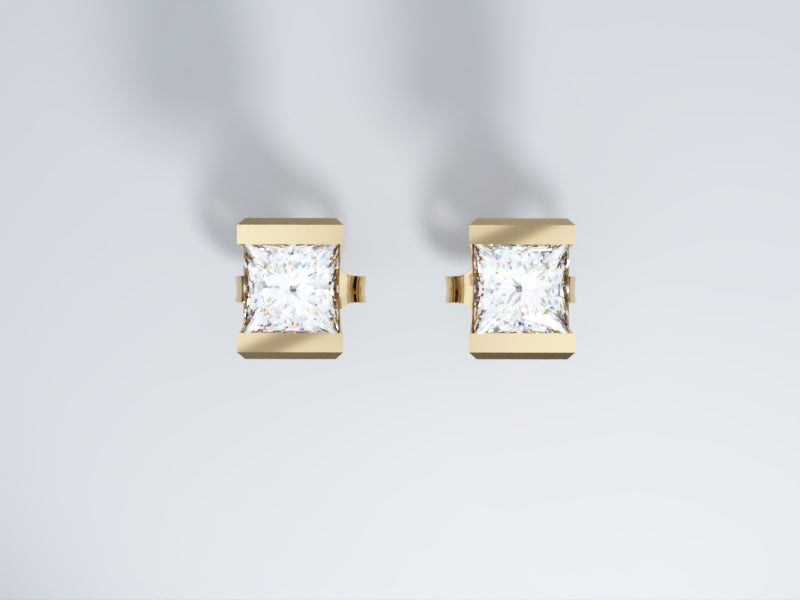 Lab Grown Diamond Stud Earrings Bevel Collection Half Bezel Set - Design Three of Collection - Aerial View 2  by Wholestone Jewellery