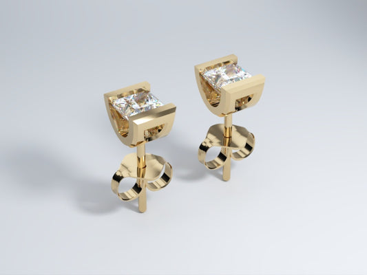 Lab Grown Diamond Stud Earrings Bevel Collection Half Bezel Set - Design Three of Collection - Side View 1  by Wholestone Jewellery