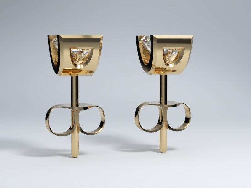 Lab Grown Diamond Stud Earrings Bevel Collection Half Bezel Set - Design Three of Collection - Side View 3  by Wholestone Jewellery