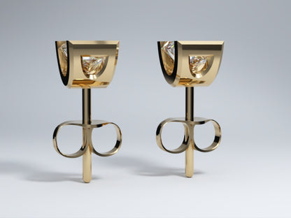 Lab Grown Diamond Stud Earrings Bevel Collection Half Bezel Set - Design Three of Collection - Side View 3  by Wholestone Jewellery