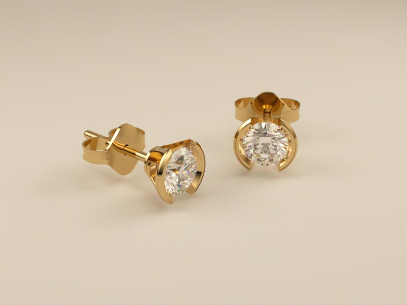 Lab Grown Diamond Stud Earrings Bevel Collection Half Bezel Set Design Two of Collection Side View 1  by Wholestone Jewellery