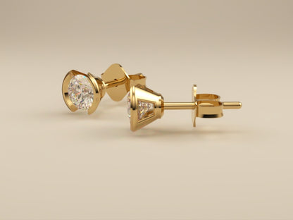 Lab Grown Diamond Stud Earrings Bevel Collection Half Bezel Set - Design Two of Collection - Side View 3  by Wholestone Jewellery